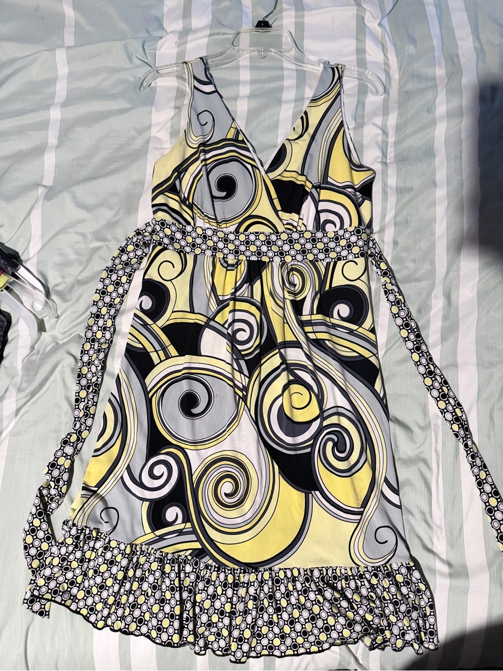 Yellow Swirl Sleeveless V-Neck Dress